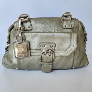 VTG Tignanello 100% Leather Metallic Gold Double Strap Boho Shoulder Bag Tag